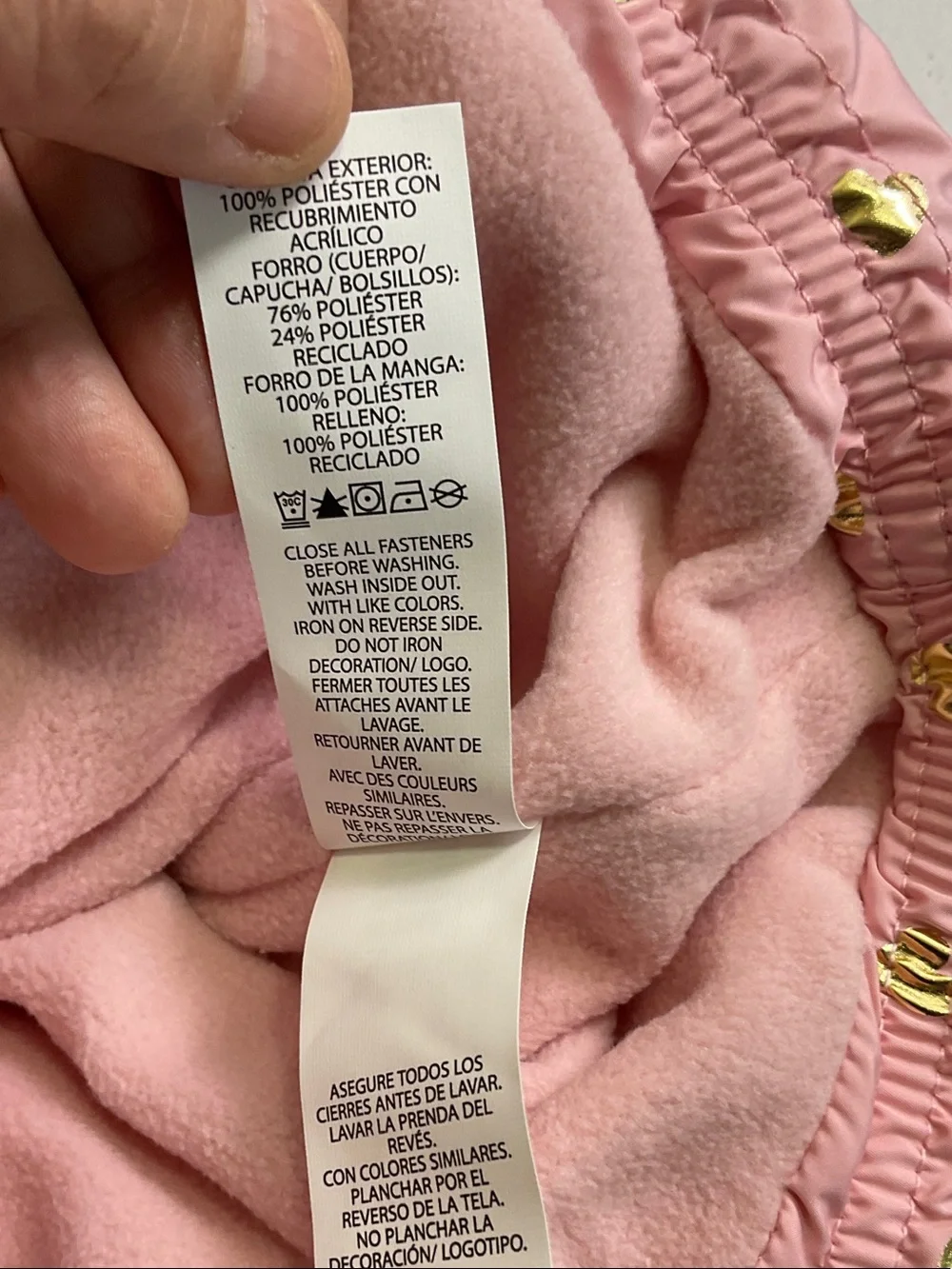 The Children's Place Pink Puffer Jacket with Gold Heart Print